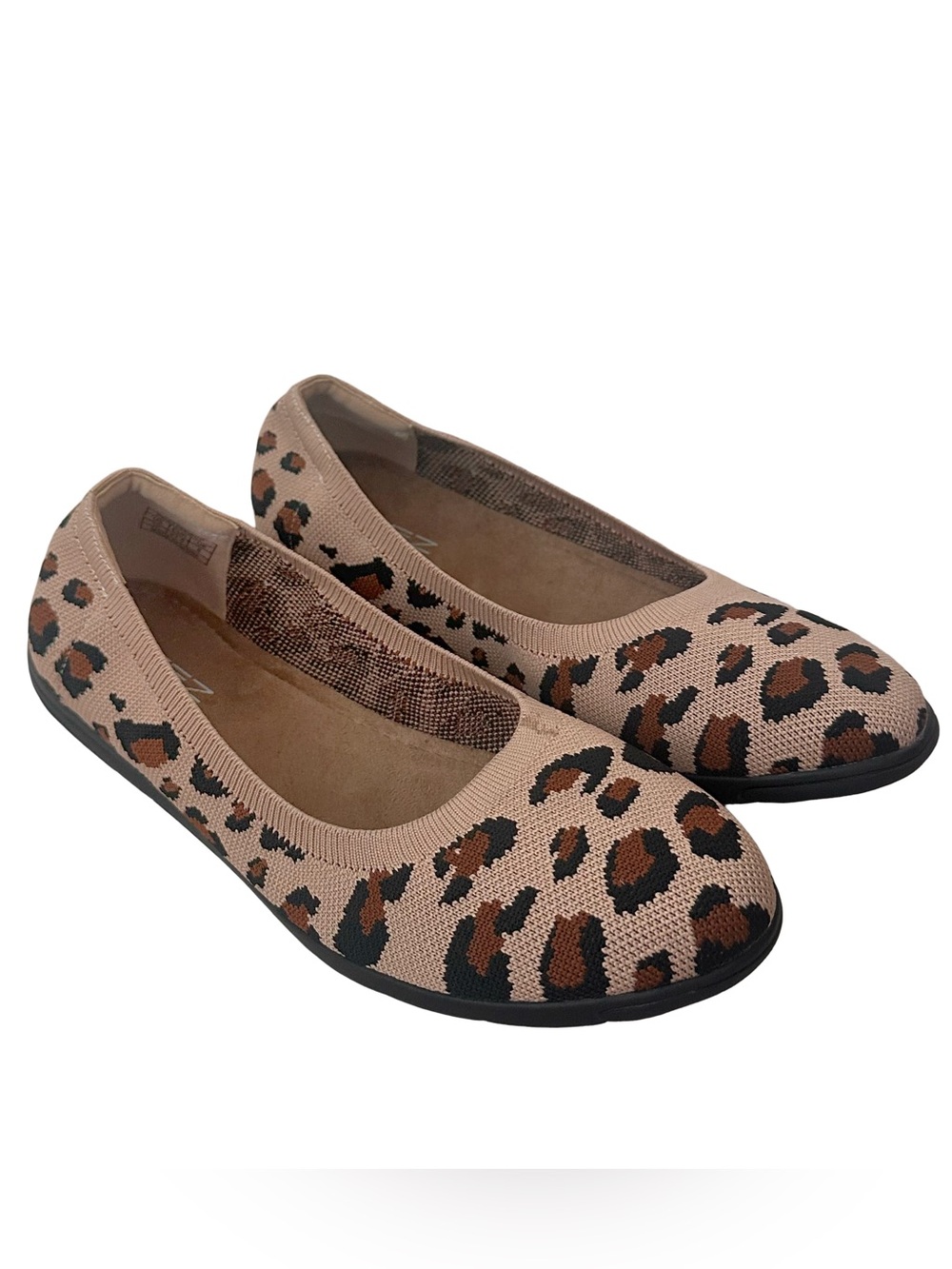 HEEZ Leopard Print Soft Flexible Lightweight Knit Slip On Ballet Flats